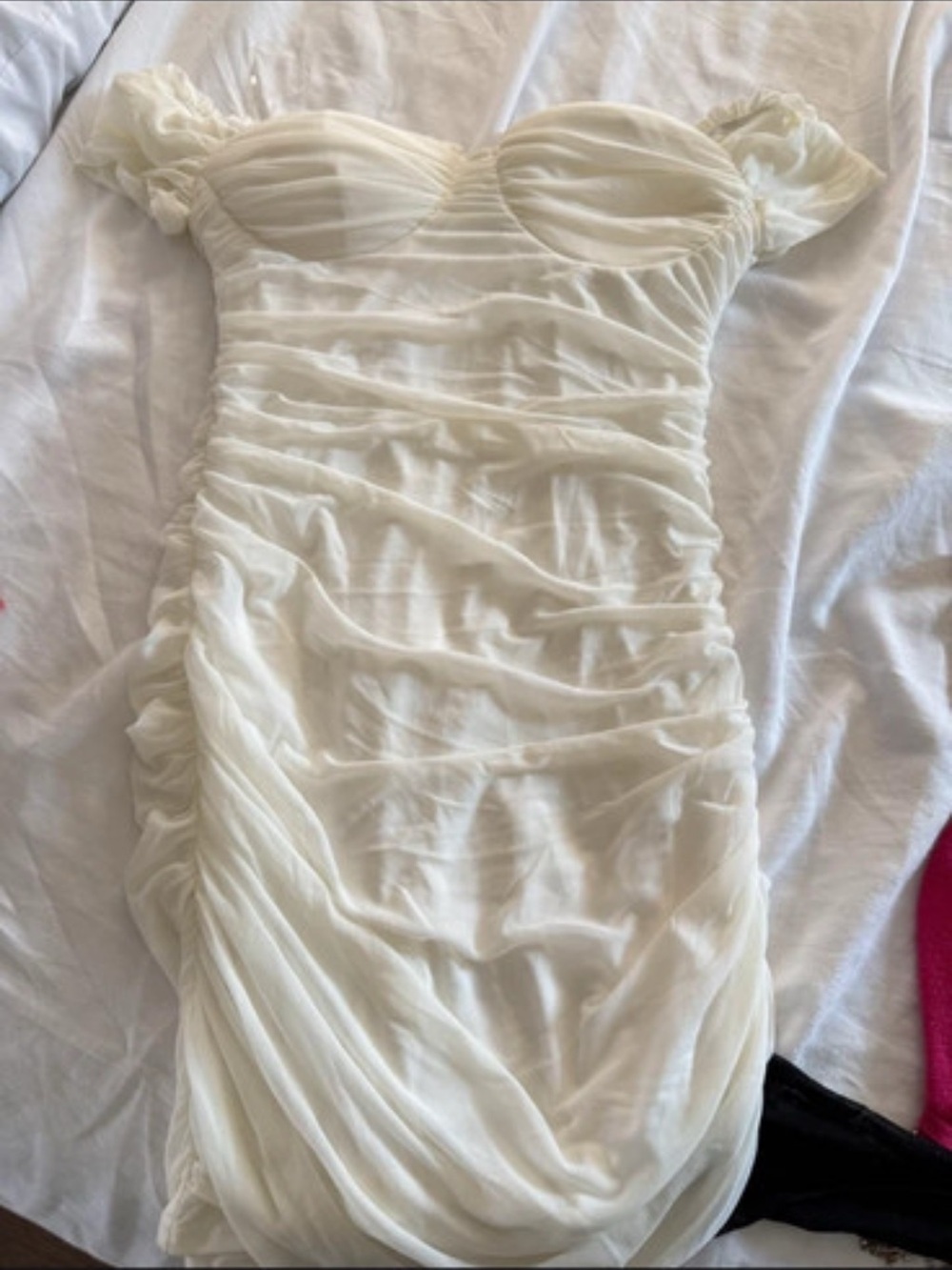Off-Shoulder Ruched Cream Cocktail Dress
